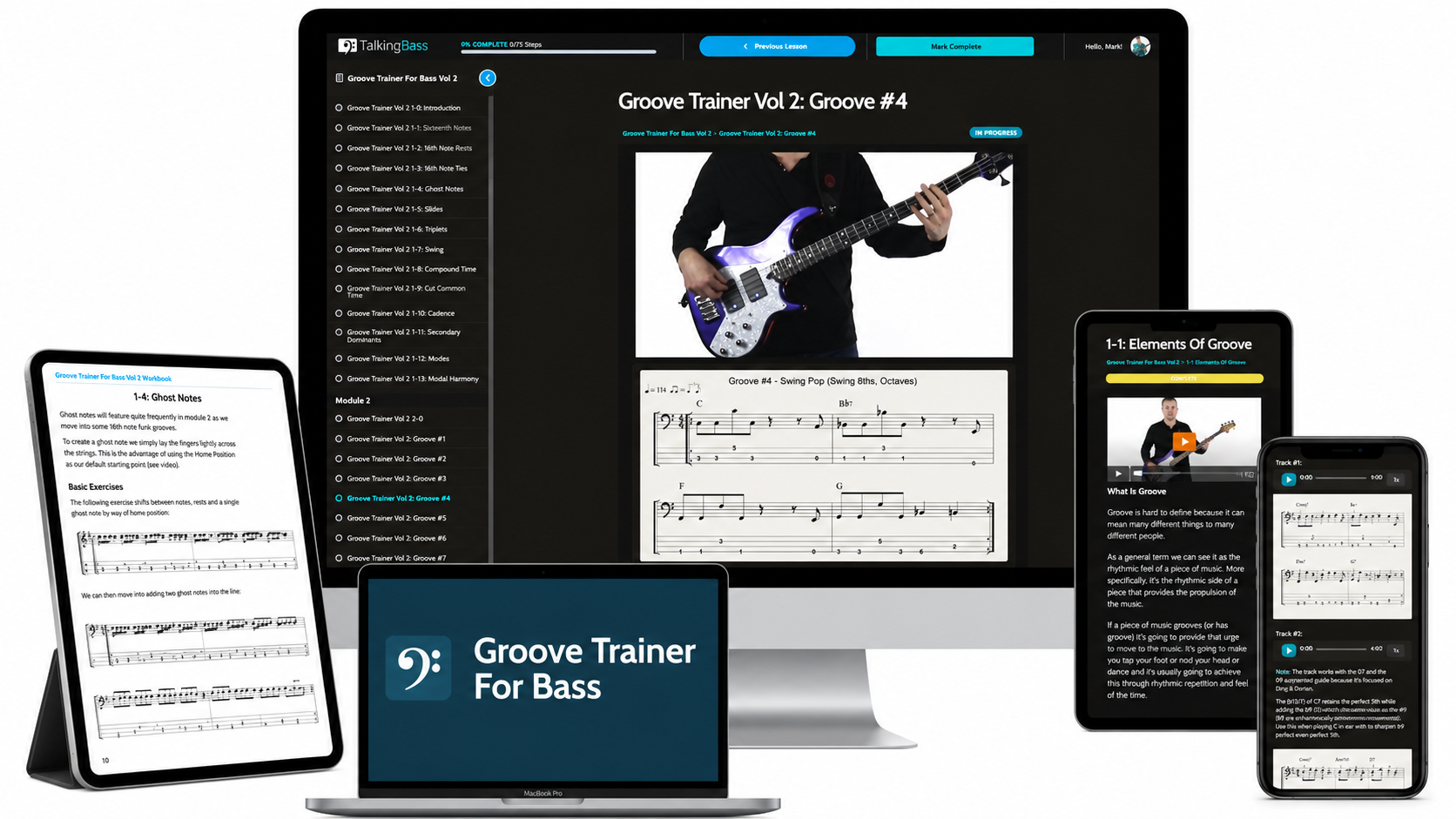 Groove Trainer For Bass course on multiple devices