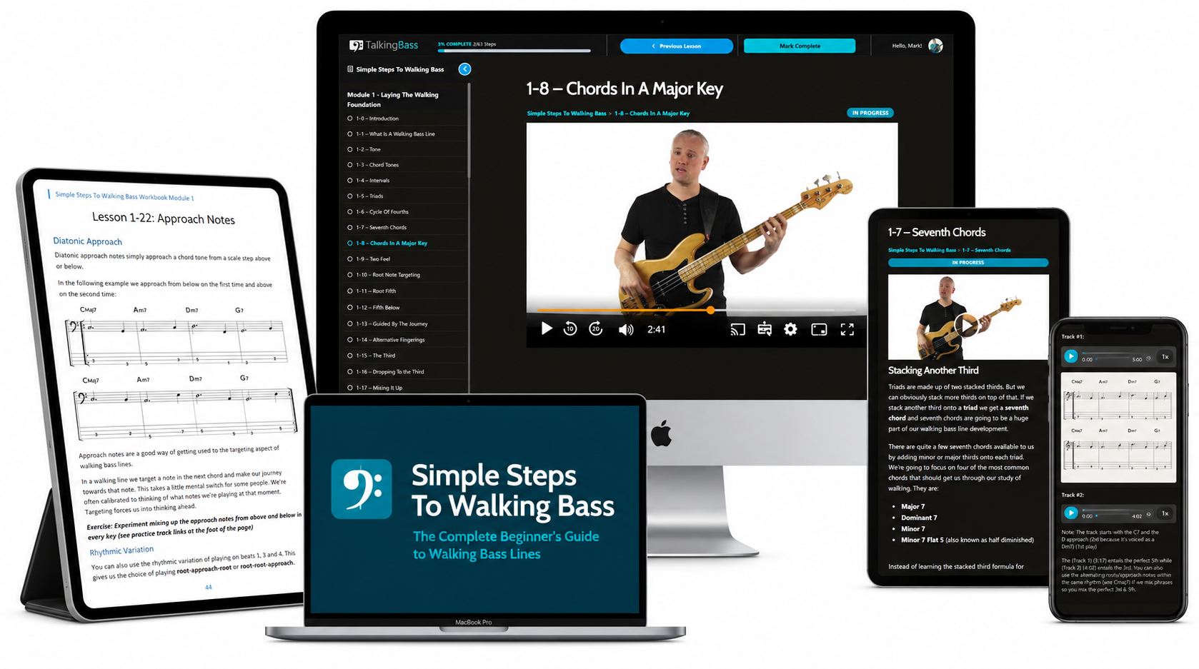 Simple Steps To Walking Bass course on multiple devices