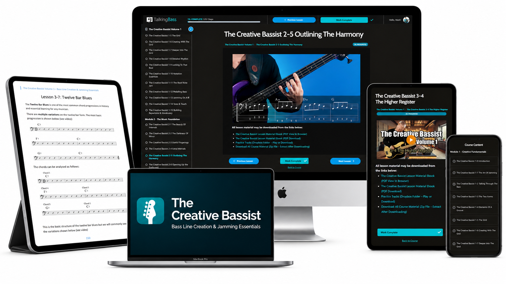 The Creative Bassist course on multiple devices